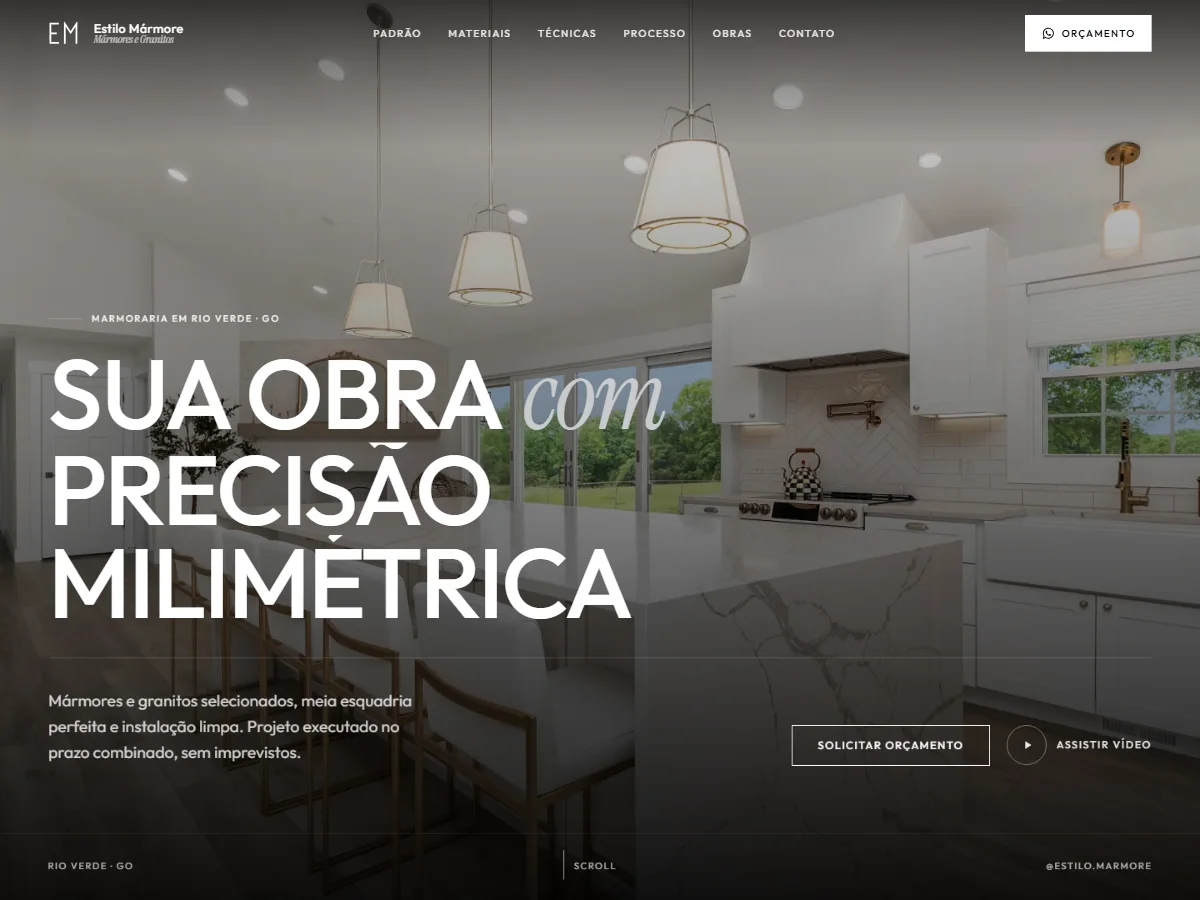 Tela inicial do site da Estilo Mármore