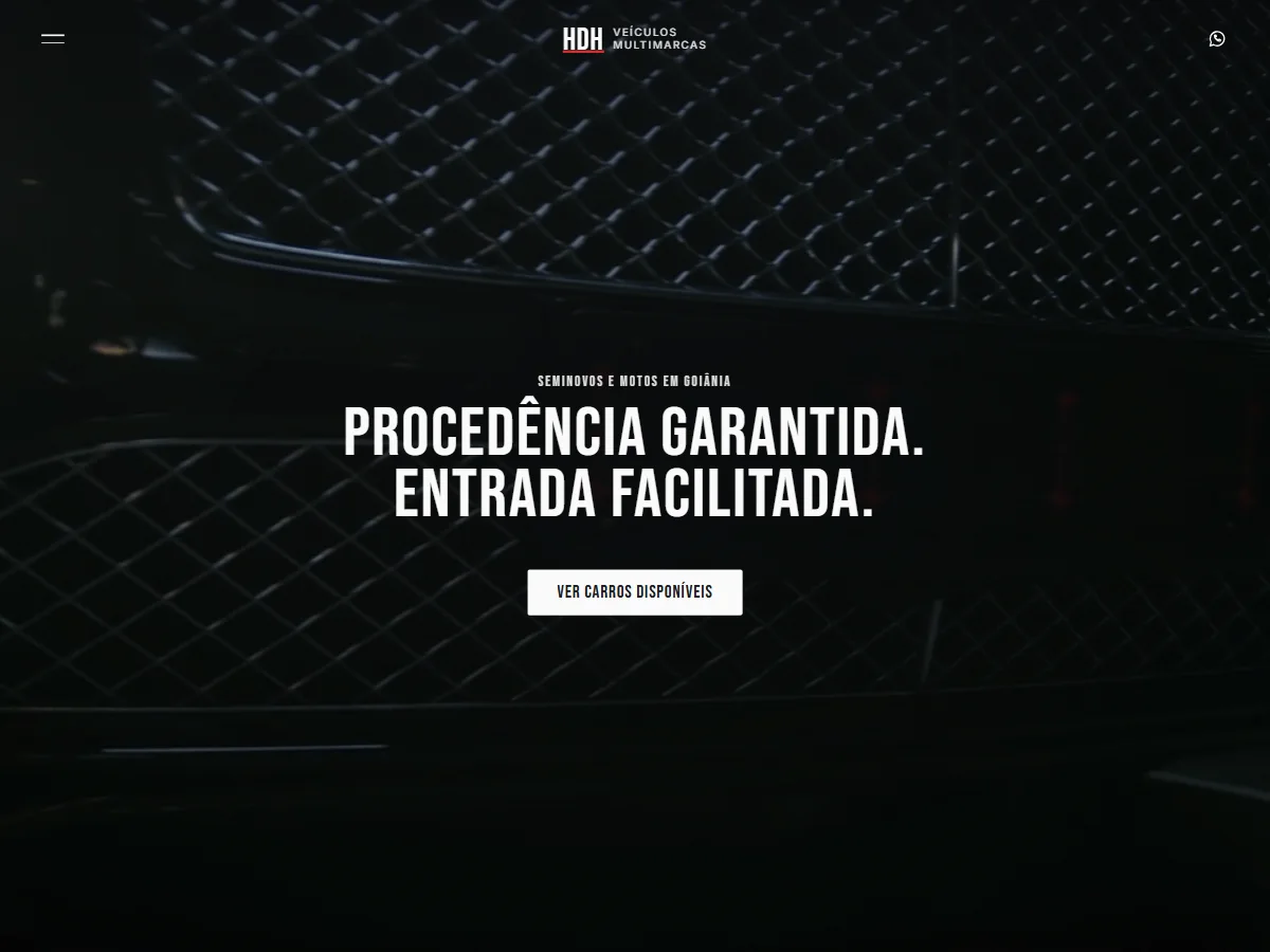 Tela inicial do site da HDH Veículos