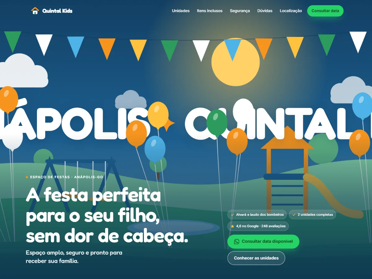 Tela inicial do site da Quintal Kids